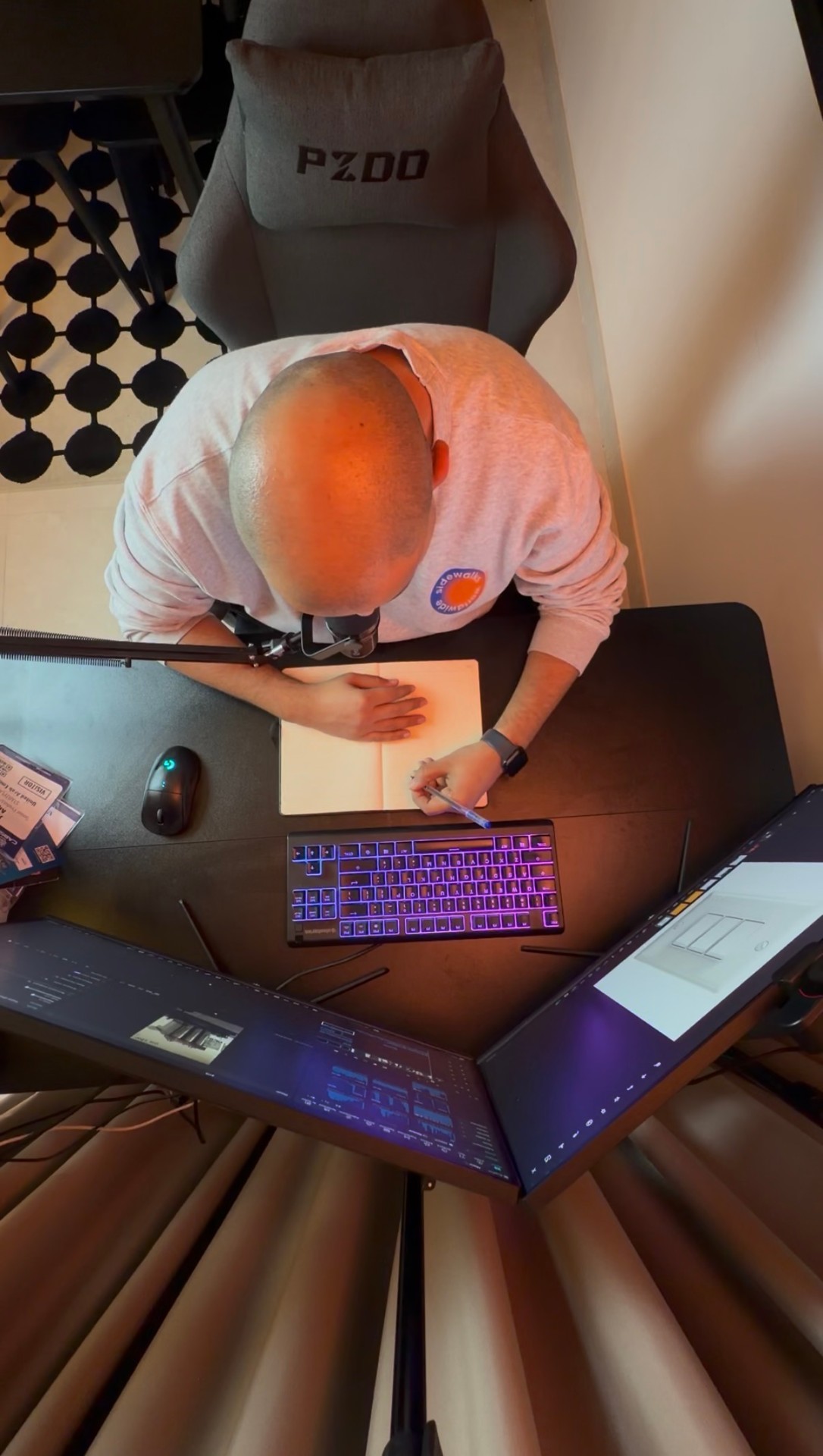 A quiet late-evening designer workspace
